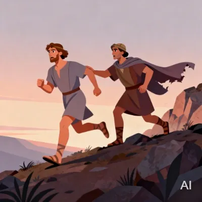 Illustration of Jonathan helping David escape from King Saul, showing their friendship and loyalty