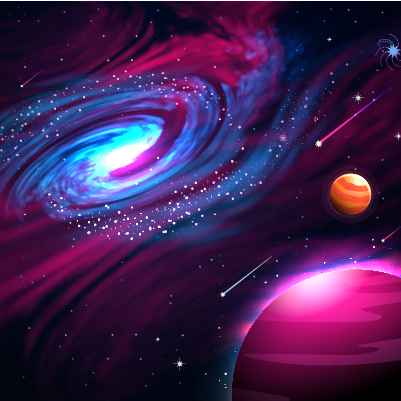 Illustration of the universe with stars, planets, and galaxies