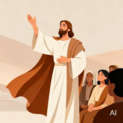 Illustration of Isaiah prophesying the birth of the Messiah while people listen attentively