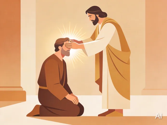 Illustration of Saul being healed from his blindnessby Ananias