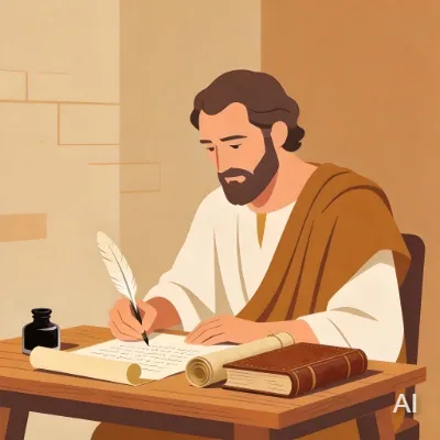 Illustration of Paul sitting and writing letters to encourage Christians