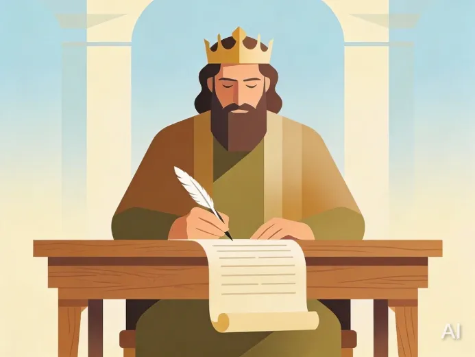 Illustration of Solomon writing proverbs and songs