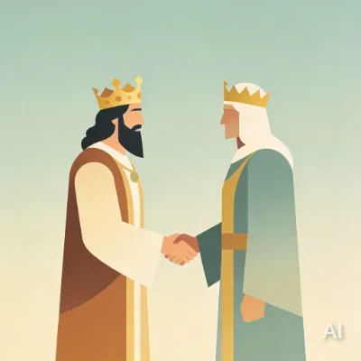 Illustration of Solomon shaking hands with King Hiram of Tyre